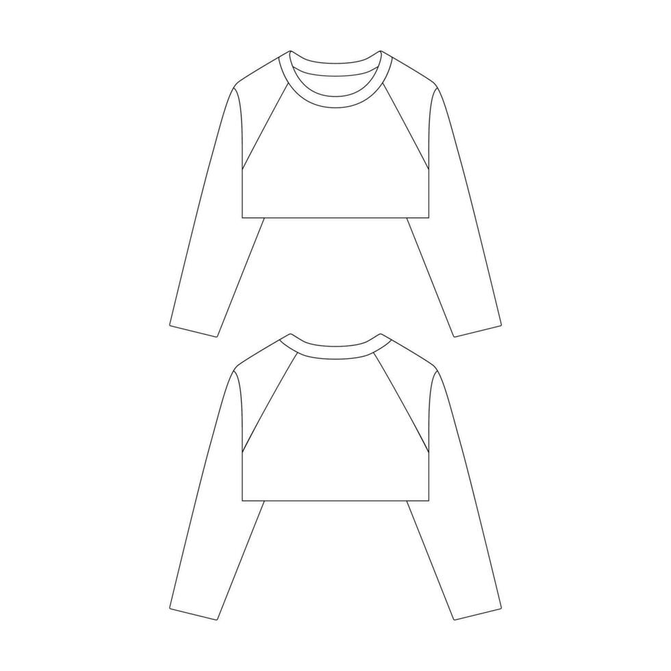 modelo recortado largo manga raglán camiseta vector ilustración plano diseño contorno ropa colección