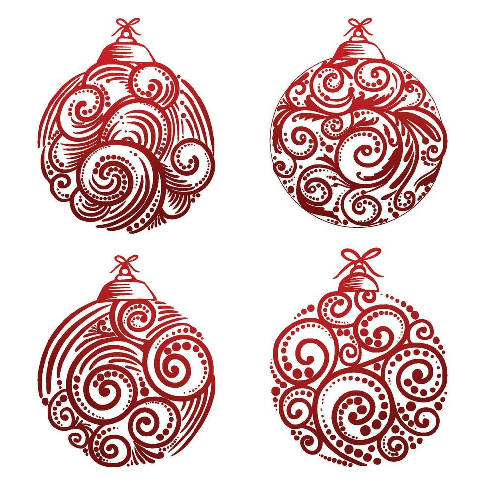 Elegant decorative floral christmas ball set design vector