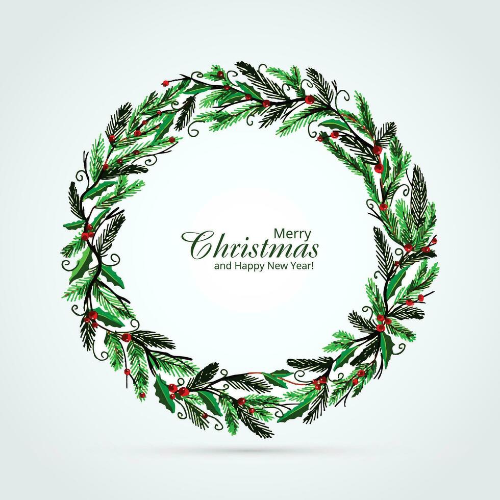 Beautiful decorative christmas wreath card design vector