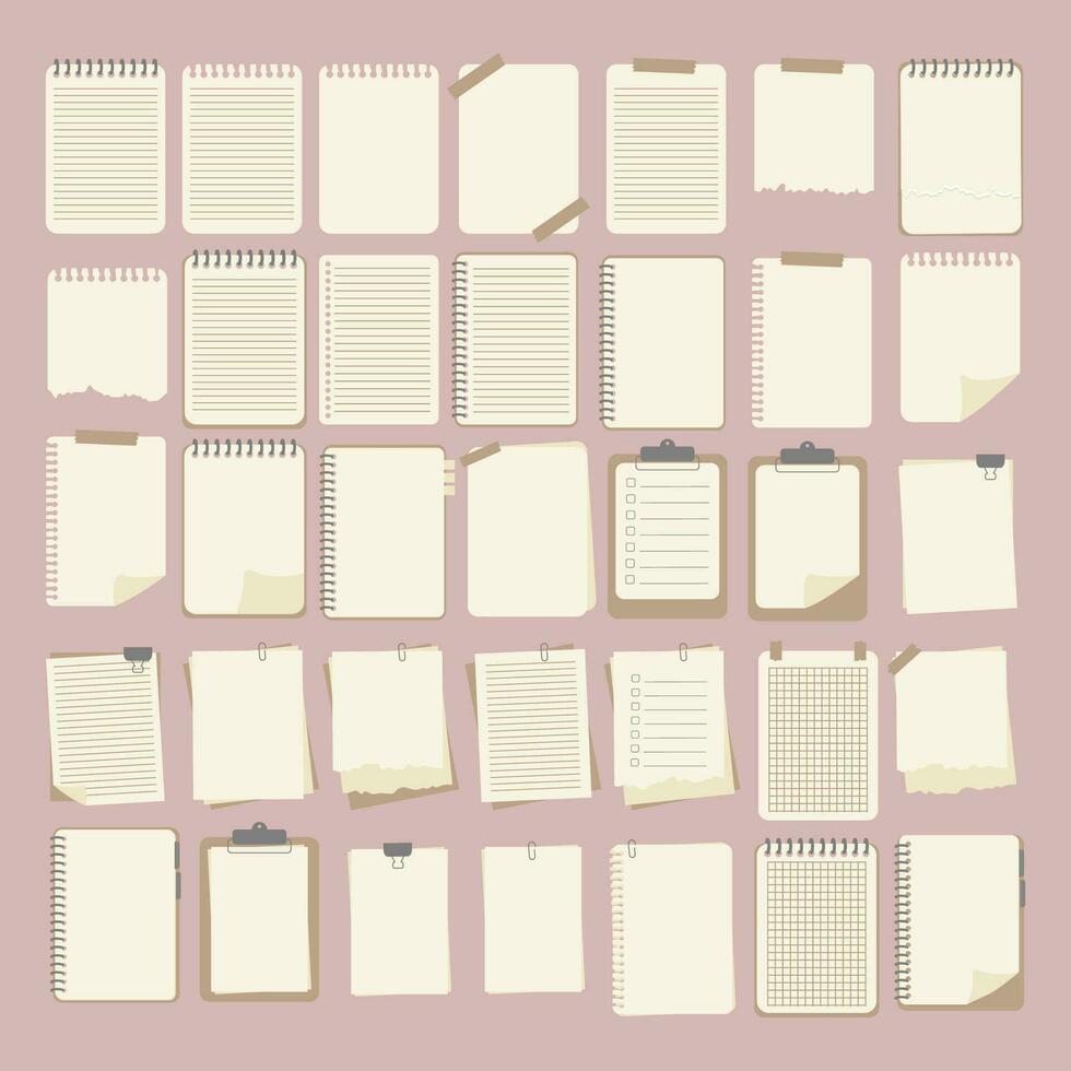 Set of notebook sticky note binder vector flat illustration