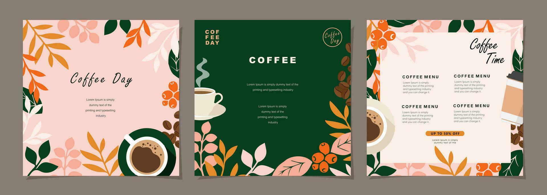 Set of sketch banners with coffee beans on minimal background for poster, cover, menu, social media post or another template design. vector illustration.