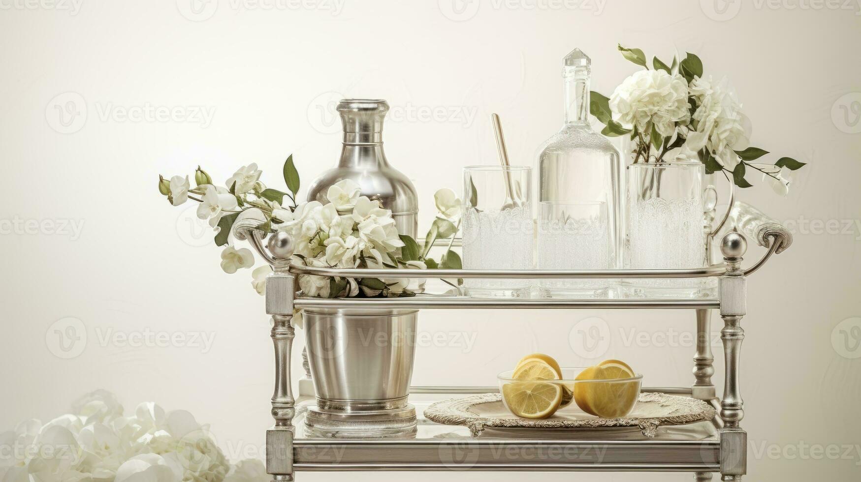 ai generado vivo habitación ajuste con un florero de Fresco flores y iluminado velas en un de madera bandeja, exudando un sentido de paz y comodidad. foto