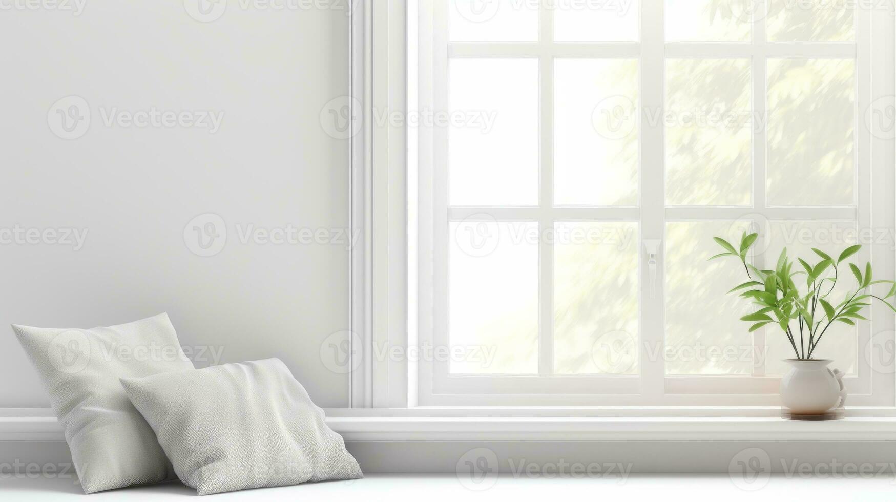 AI generated living room setting with a vase of fresh flowers and lit candles on a wooden tray, exuding a sense of peace and comfort. photo