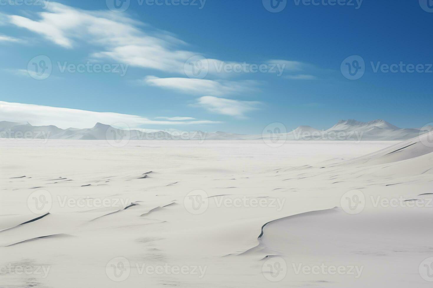 ai generado ártico Desierto paisaje, frío Nevado llanura sentarse montañas en el horizonte foto