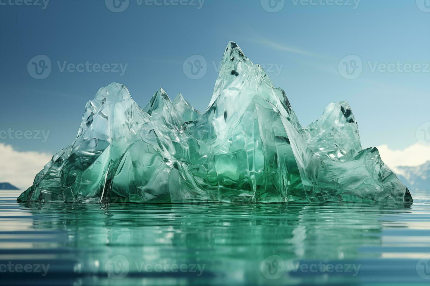 AI generated iceberg made of pure green ice on the surface of the water photo