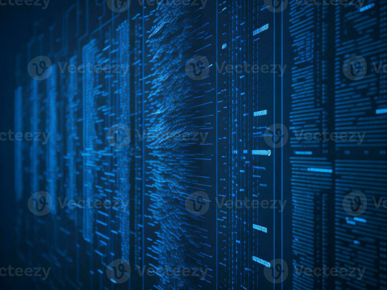 AI generated Blue digital binary data on computer screen background. binary code background . abstract blue background photo