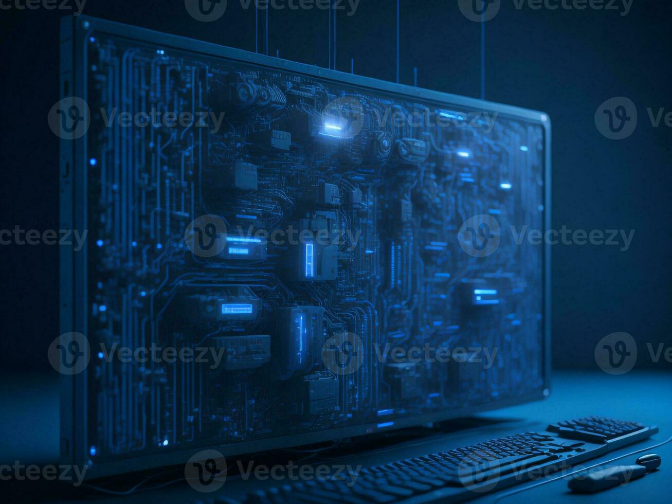 AI generated Blue digital binary data on computer screen background. binary code background . abstract blue background photo