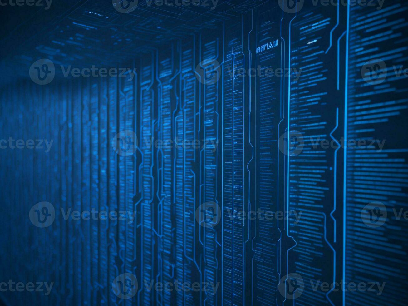 AI generated Blue digital binary data on computer screen background. binary code background . abstract blue background photo
