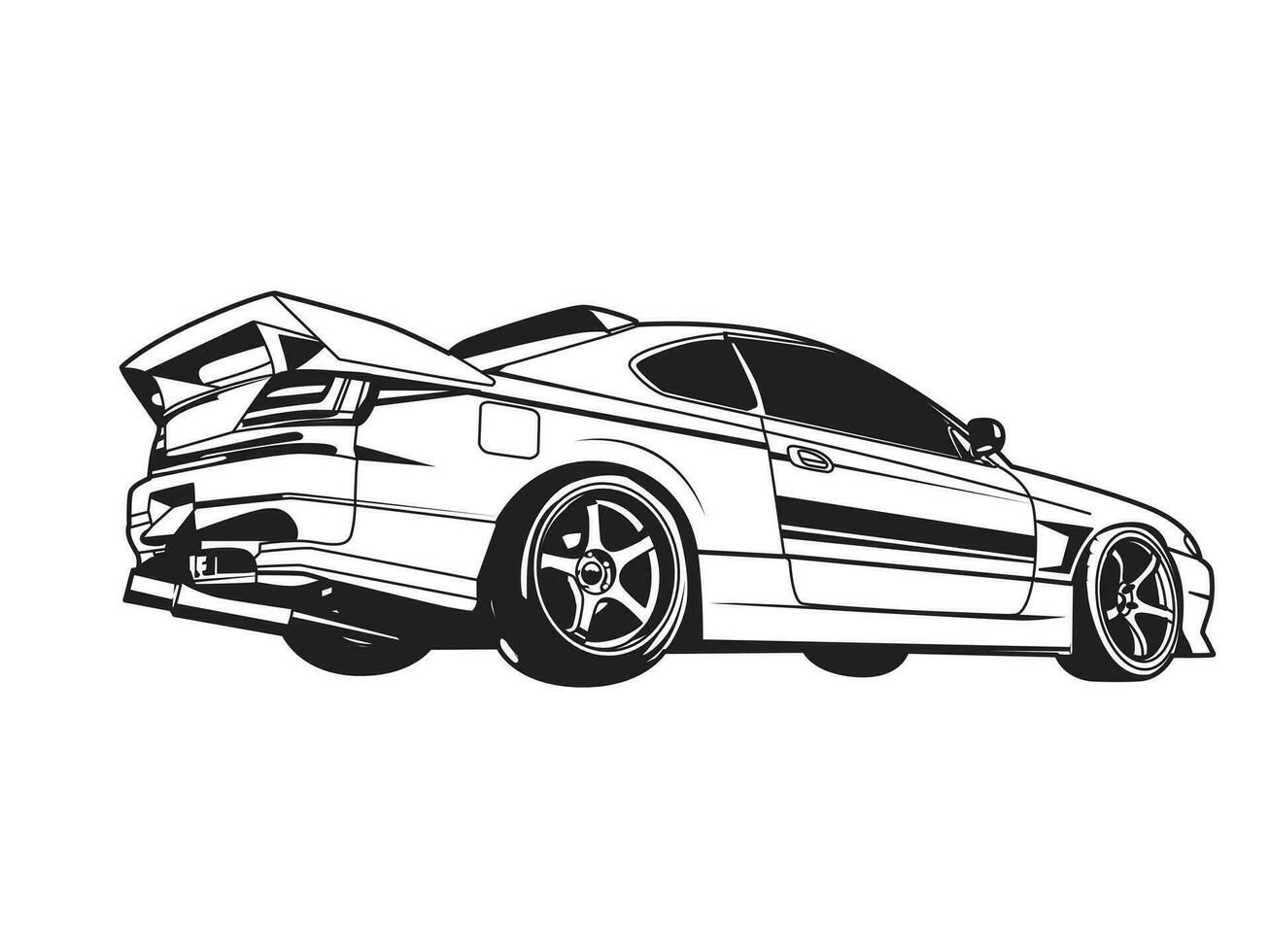 Sports car line art vector illustration black and white