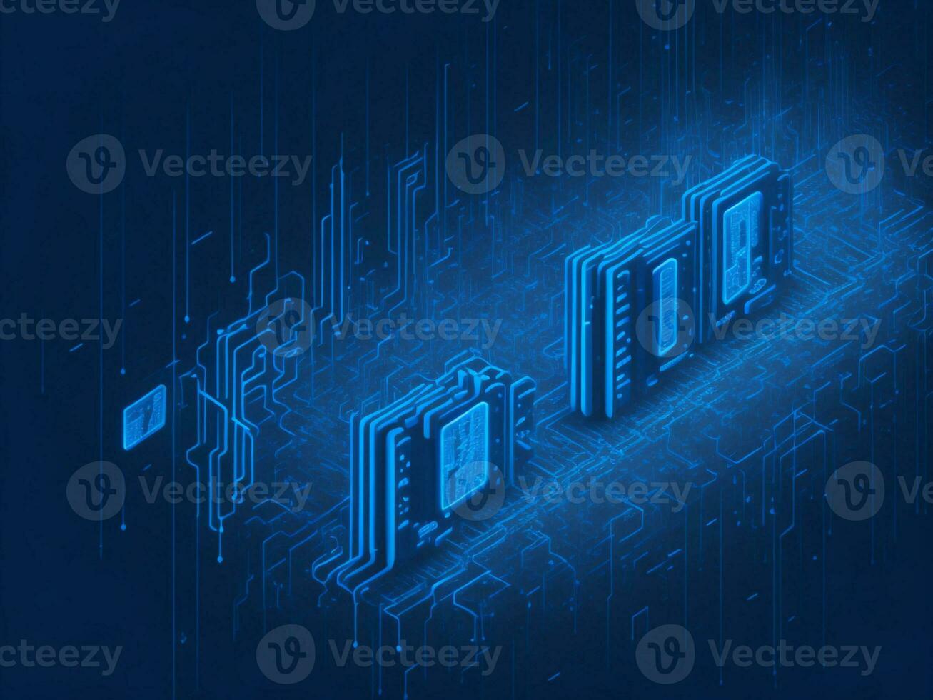 AI generated Blue digital binary data on computer screen background. binary code background . abstract blue background photo