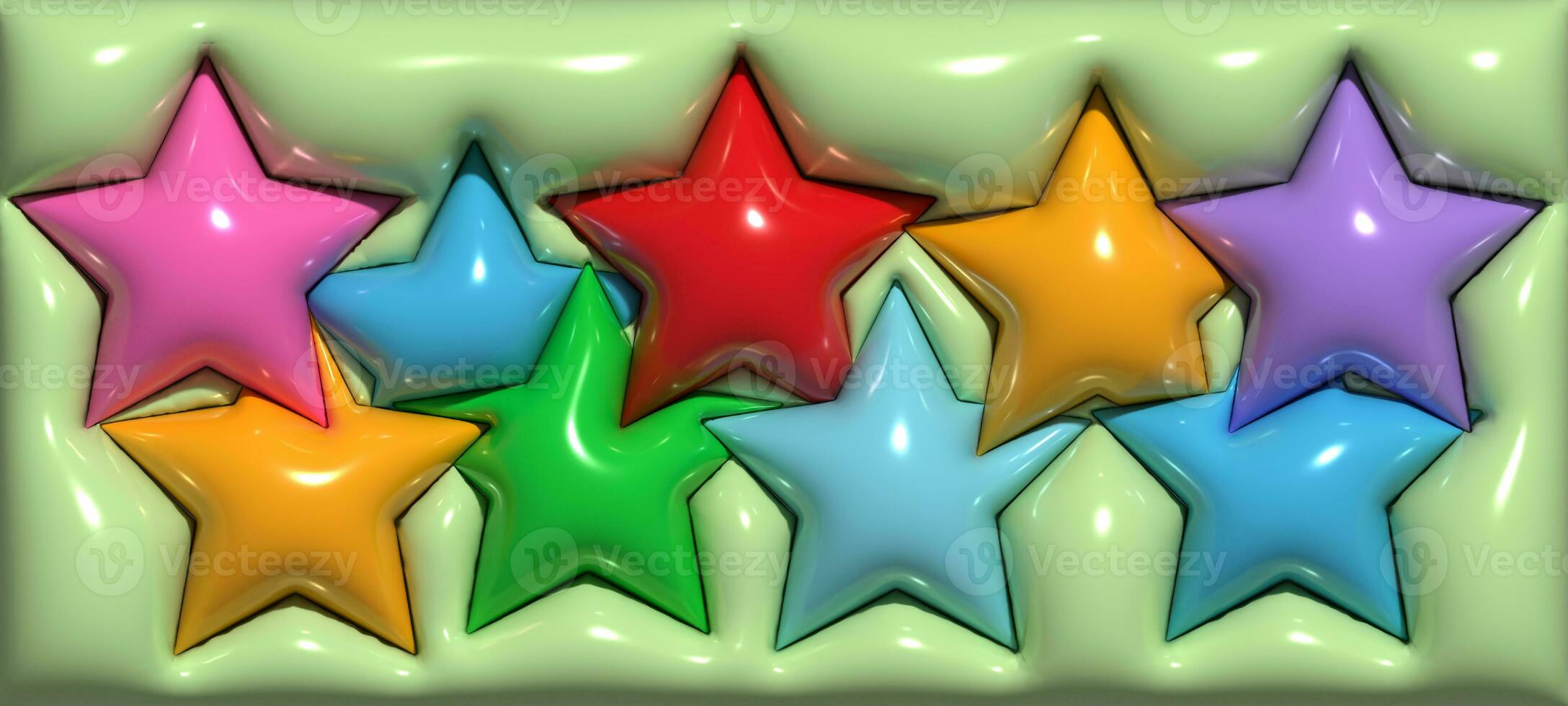 Abstract green background with stars, inflated shapes. 3d rendering illustration photo