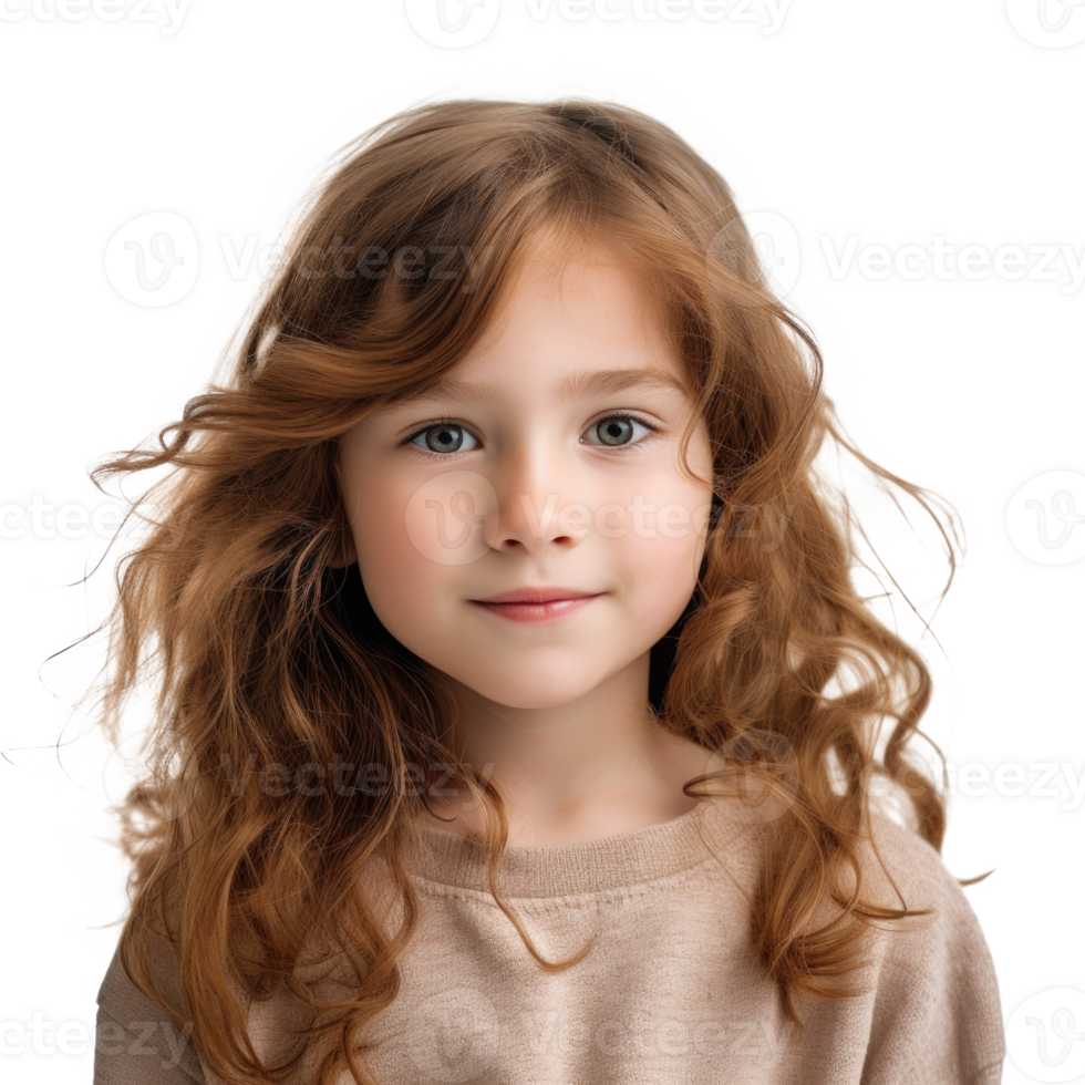 AI generated Portrait of little girl isolated on transparent background. Cute child looking at camera png