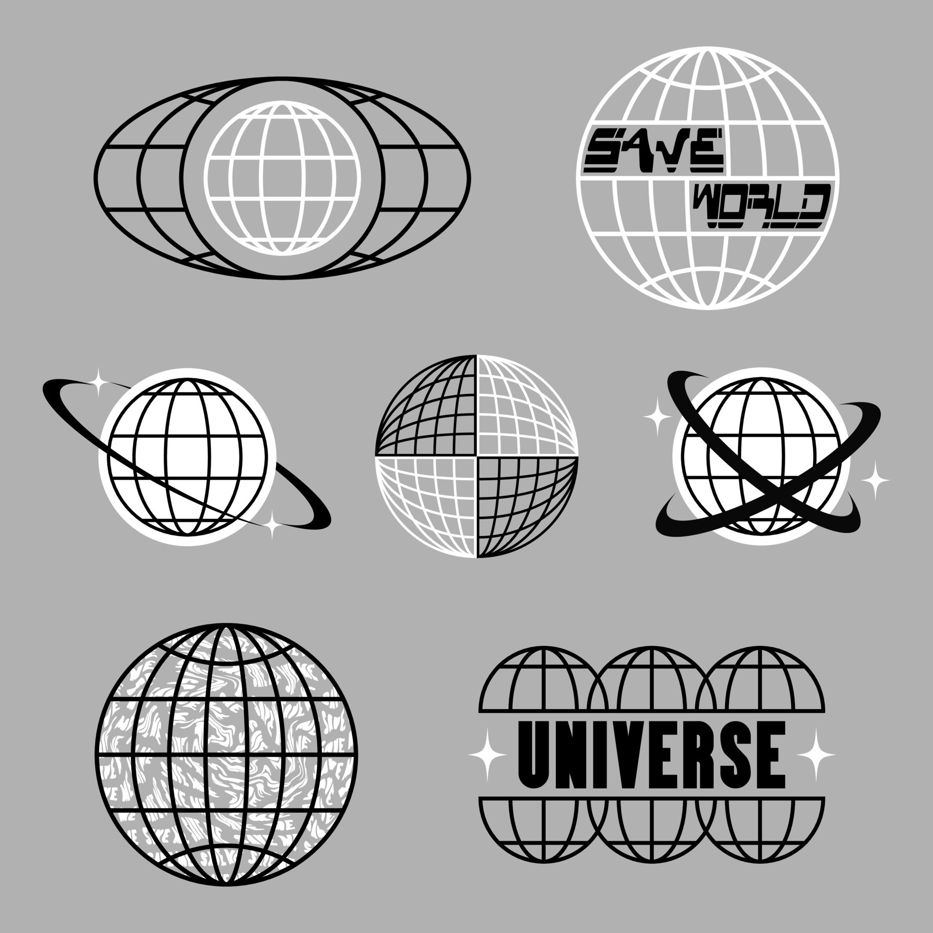 Black and white globe streetwear design inspiration templates. 35214217