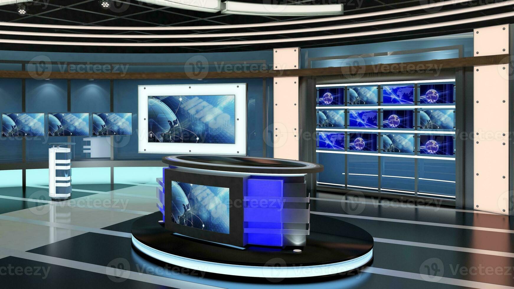 Virtual TV Studio Set. Green screen background. 3d Rendering photo