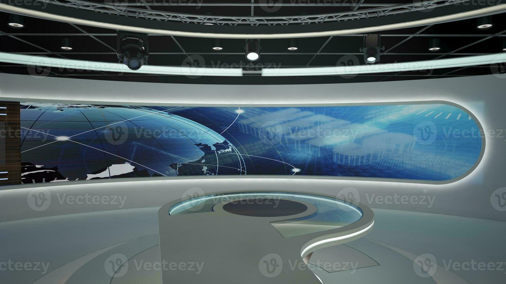 Virtual TV Studio Set. Green screen background. 3d Rendering photo