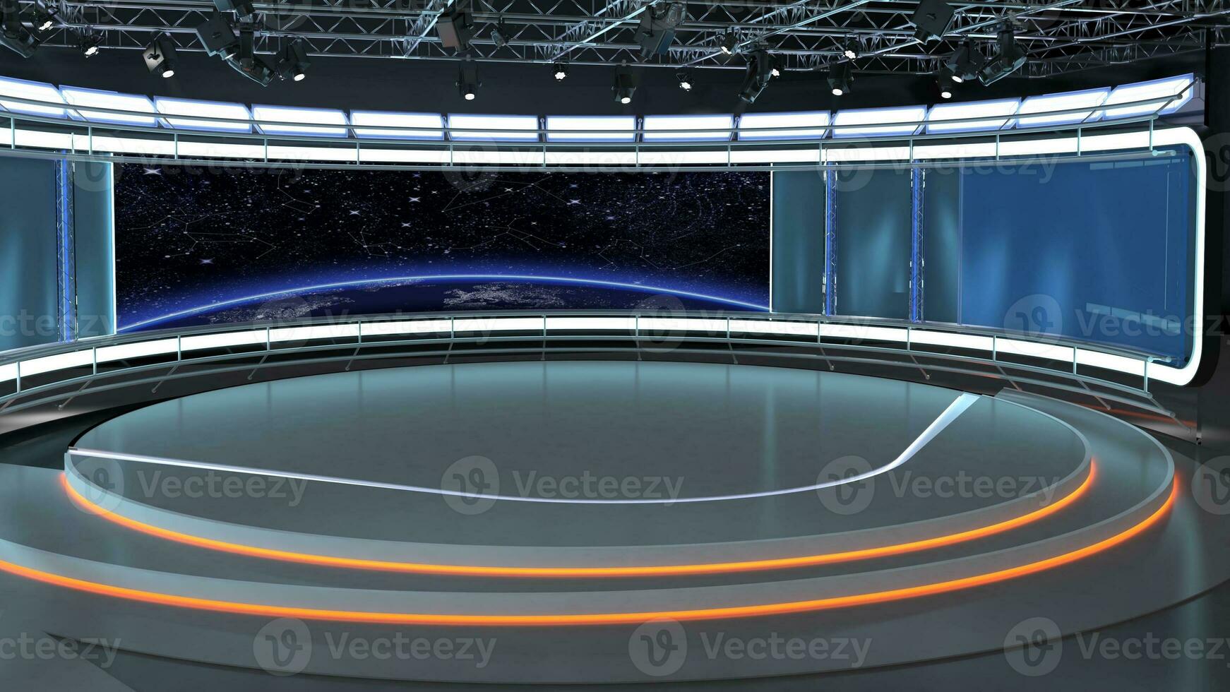 Virtual TV Studio Set. Green screen background. 3d Rendering photo