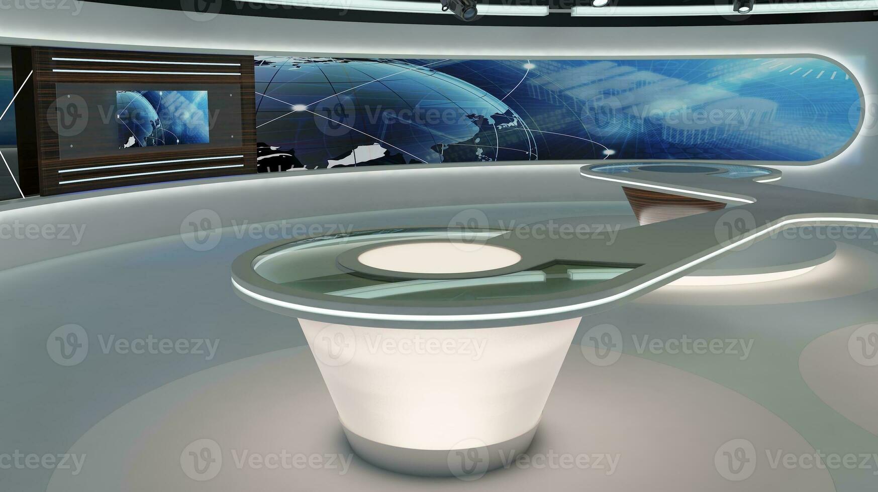 Virtual TV Studio Set. Green screen background. 3d Rendering photo