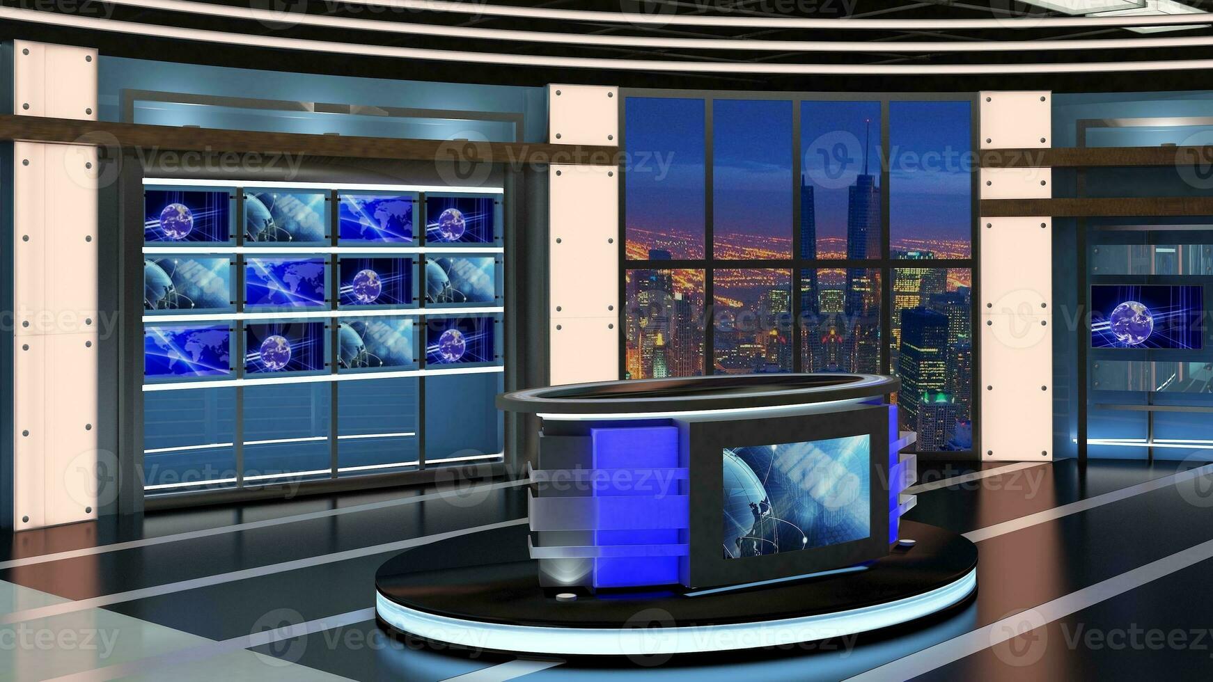 Virtual TV Studio Set. Green screen background. 3d Rendering photo