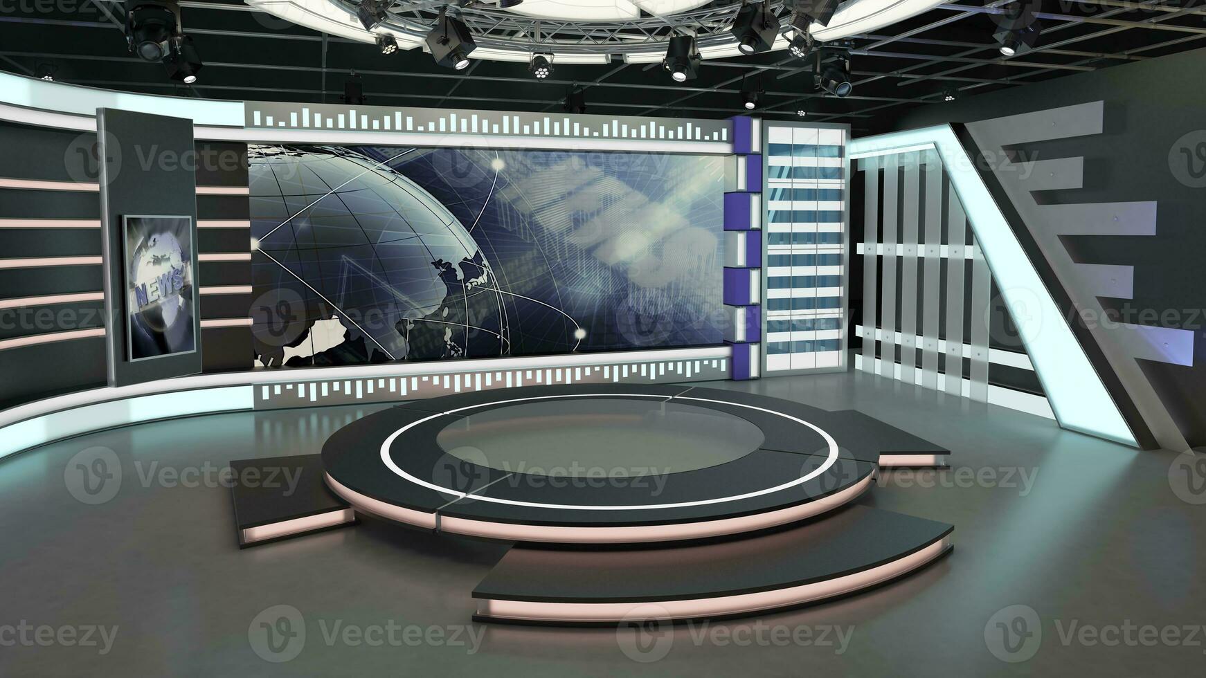 Virtual TV Studio Set. Green screen background. 3d Rendering photo