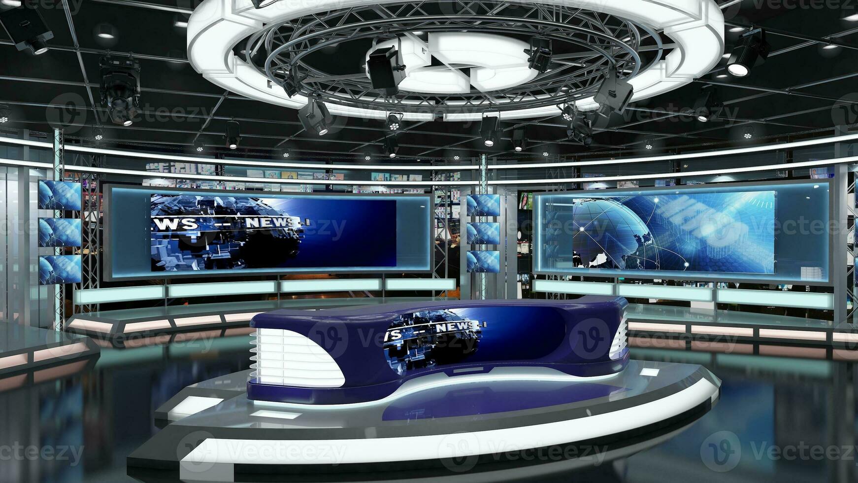Virtual TV Studio Set. Green screen background. 3d Rendering photo