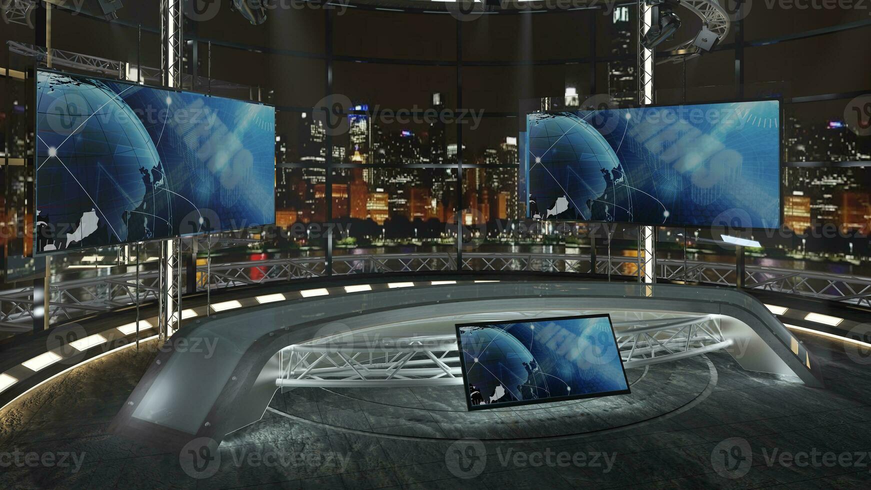 Virtual TV Studio Set. Green screen background. 3d Rendering photo