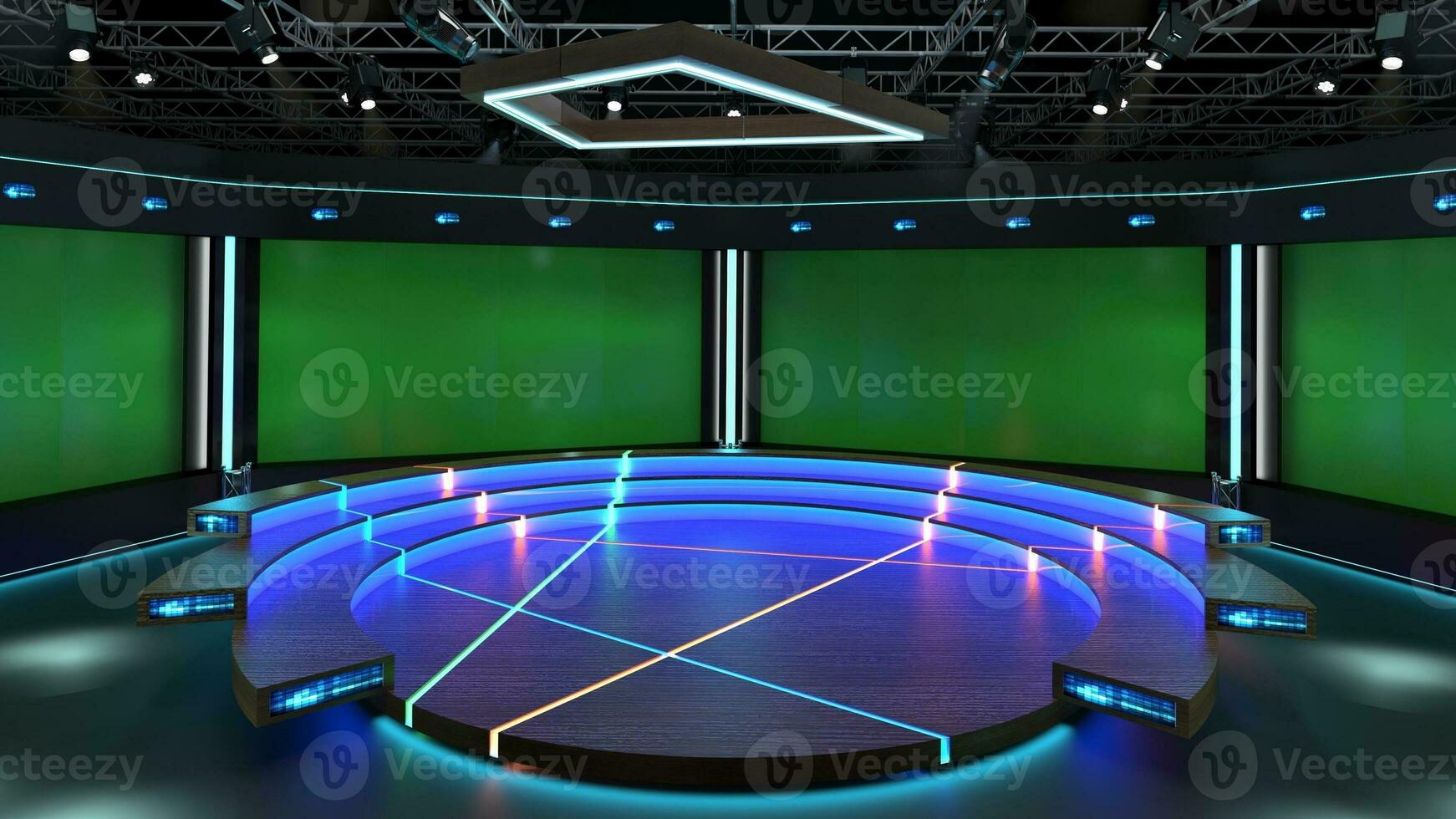 Virtual TV Studio Set. Green screen background. 3d Rendering photo