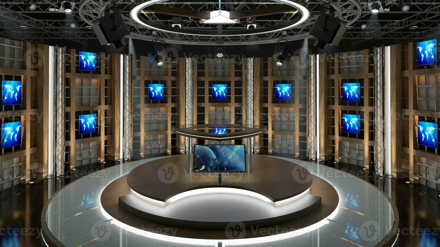 Virtual TV Studio Set. Green screen background. 3d Rendering photo