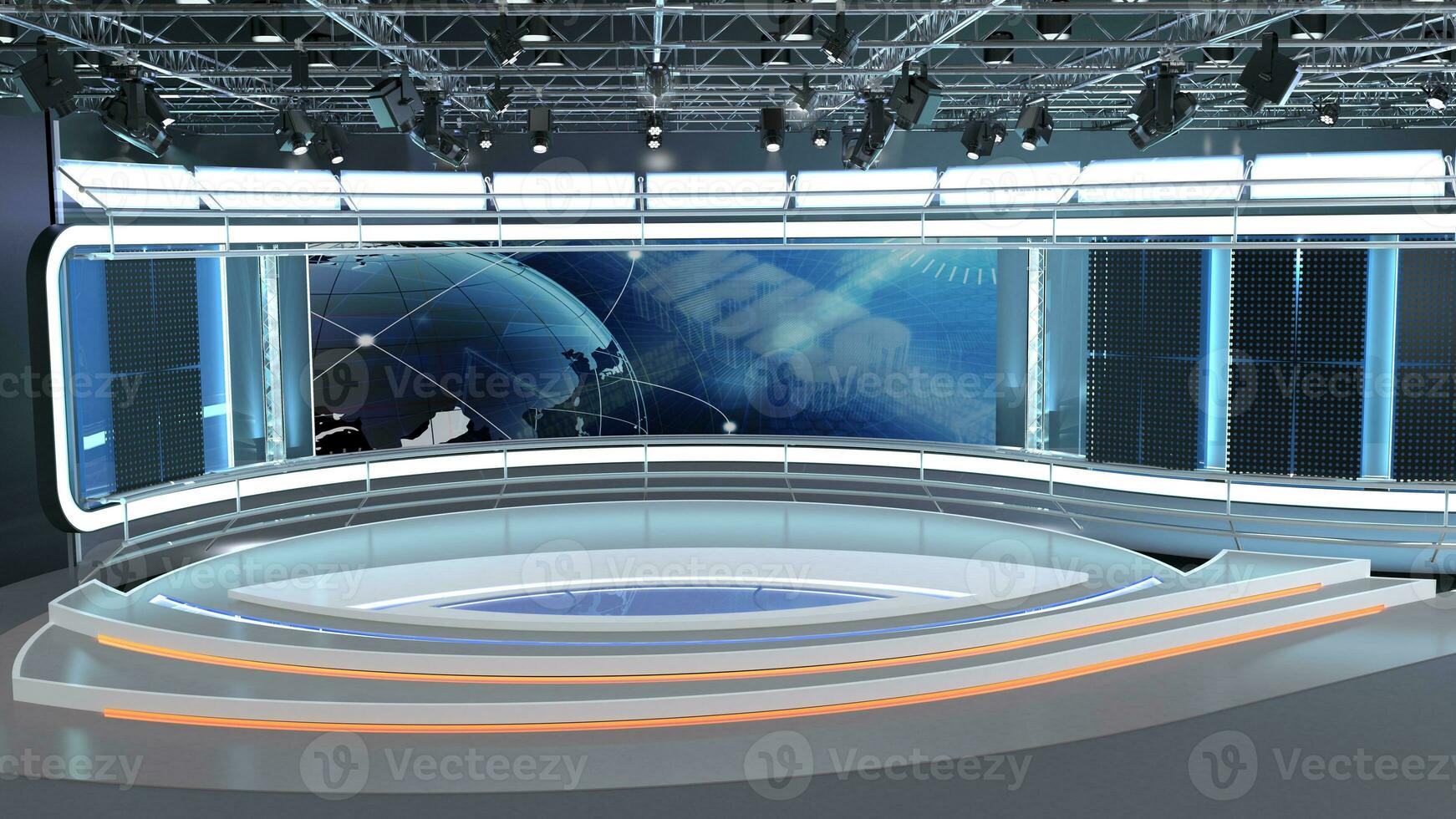 virtual televisión estudio colocar. verde pantalla antecedentes. 3d representación foto