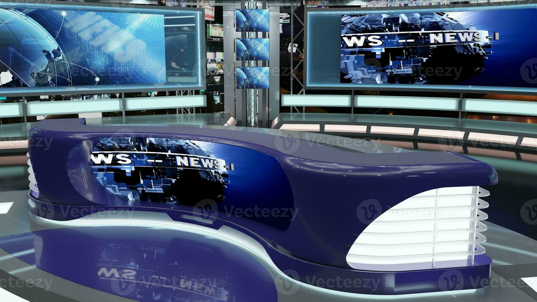 Virtual TV Studio Set. Green screen background. 3d Rendering photo