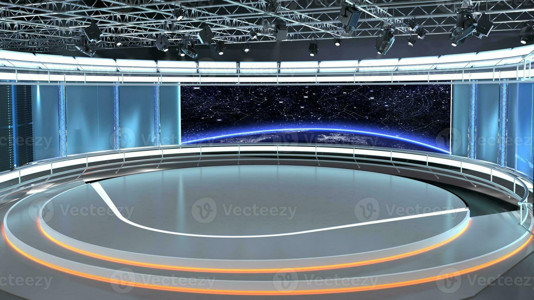 Virtual TV Studio Set. Green screen background. 3d Rendering photo