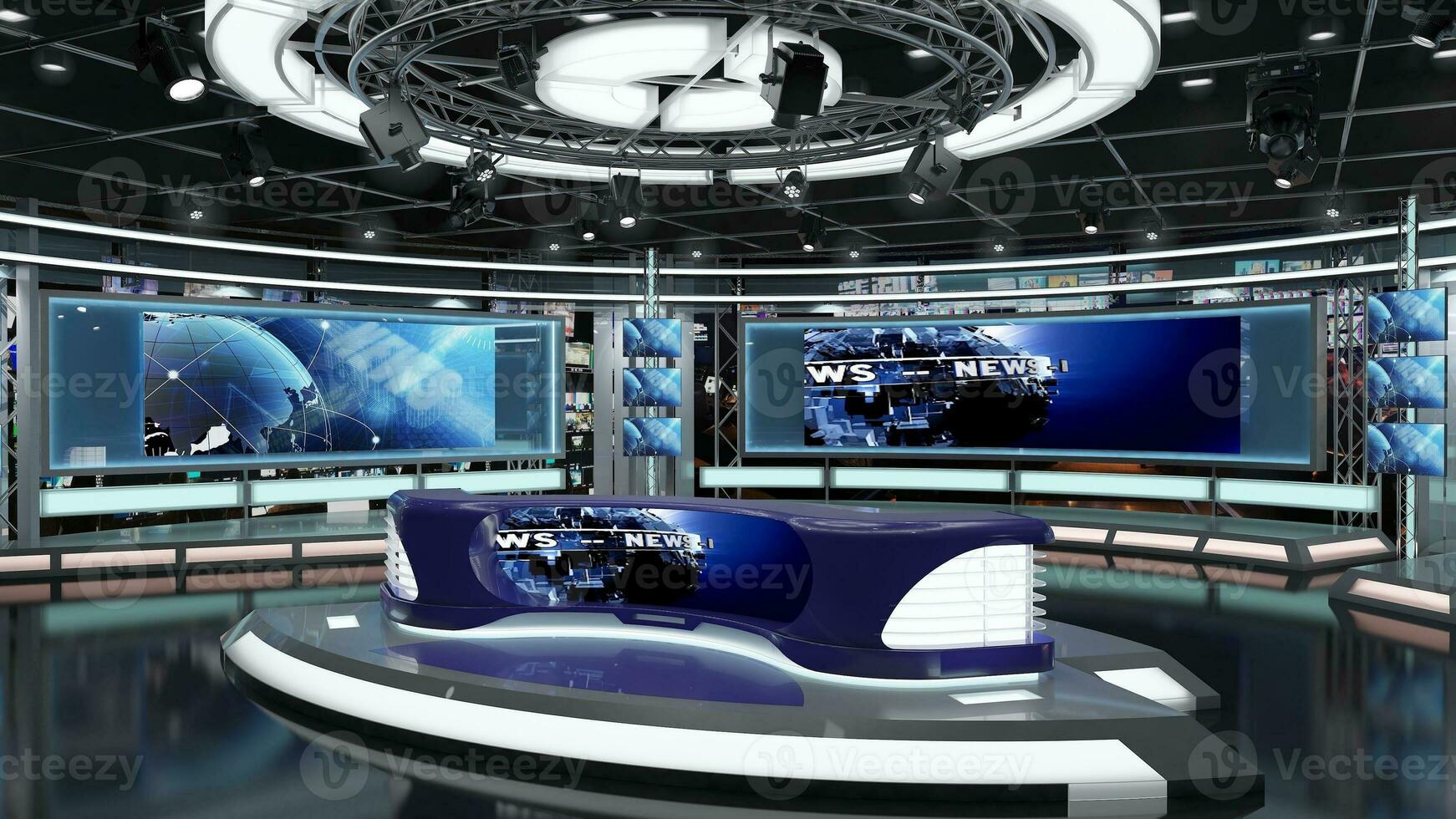 Virtual TV Studio Set. Green screen background. 3d Rendering photo