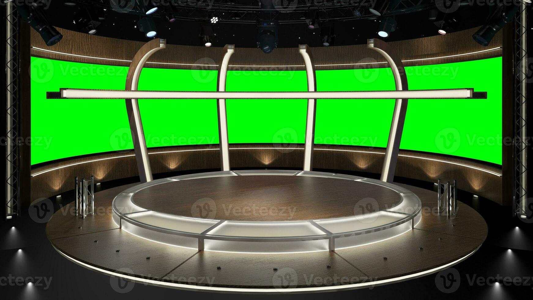 Virtual TV Studio Set. Green screen background. 3d Rendering photo