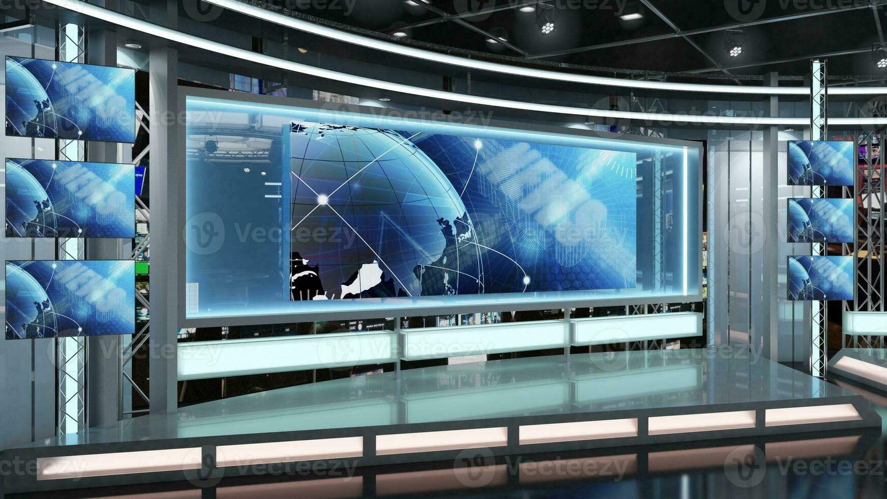 Virtual TV Studio Set. Green screen background. 3d Rendering photo