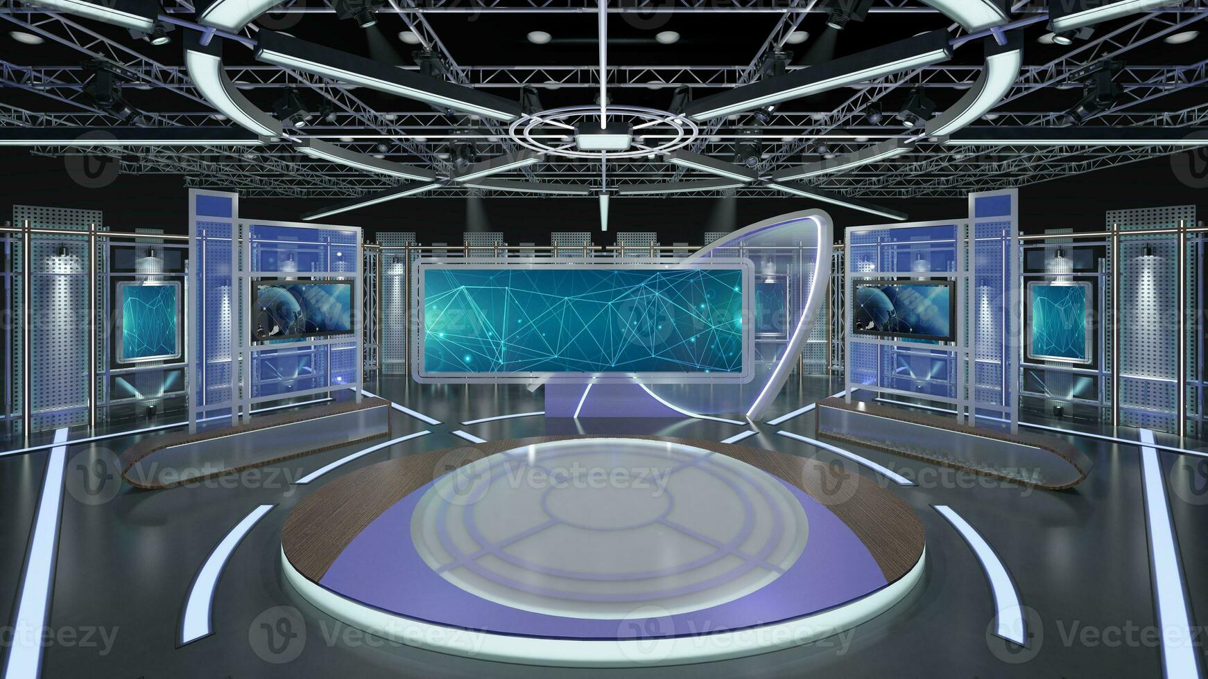 Virtual TV Studio Set. Green screen background. 3d Rendering photo