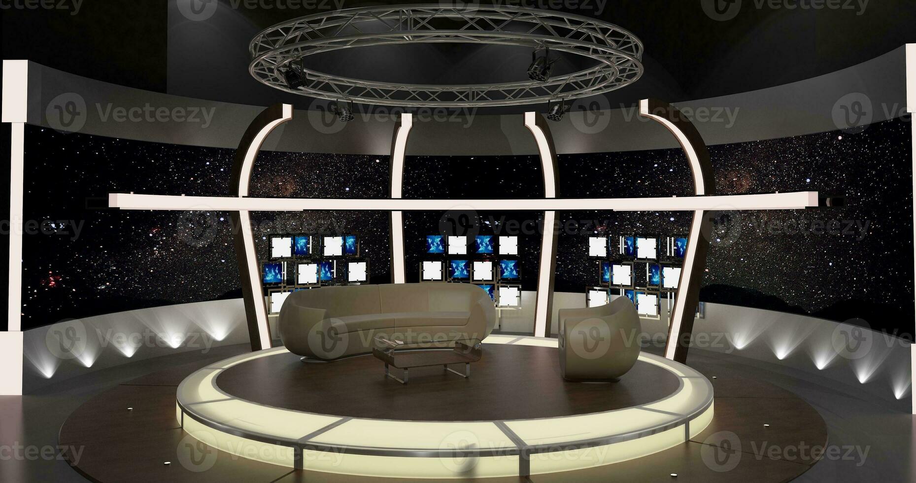 Virtual TV Studio Set. Green screen background. 3d Rendering photo