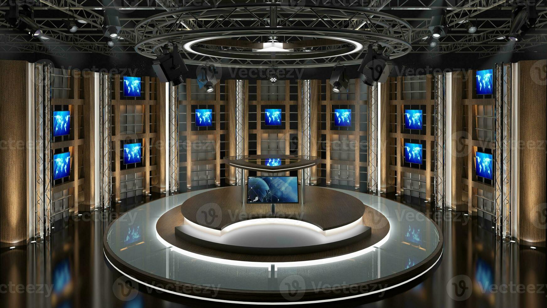Virtual TV Studio Set. Green screen background. 3d Rendering photo