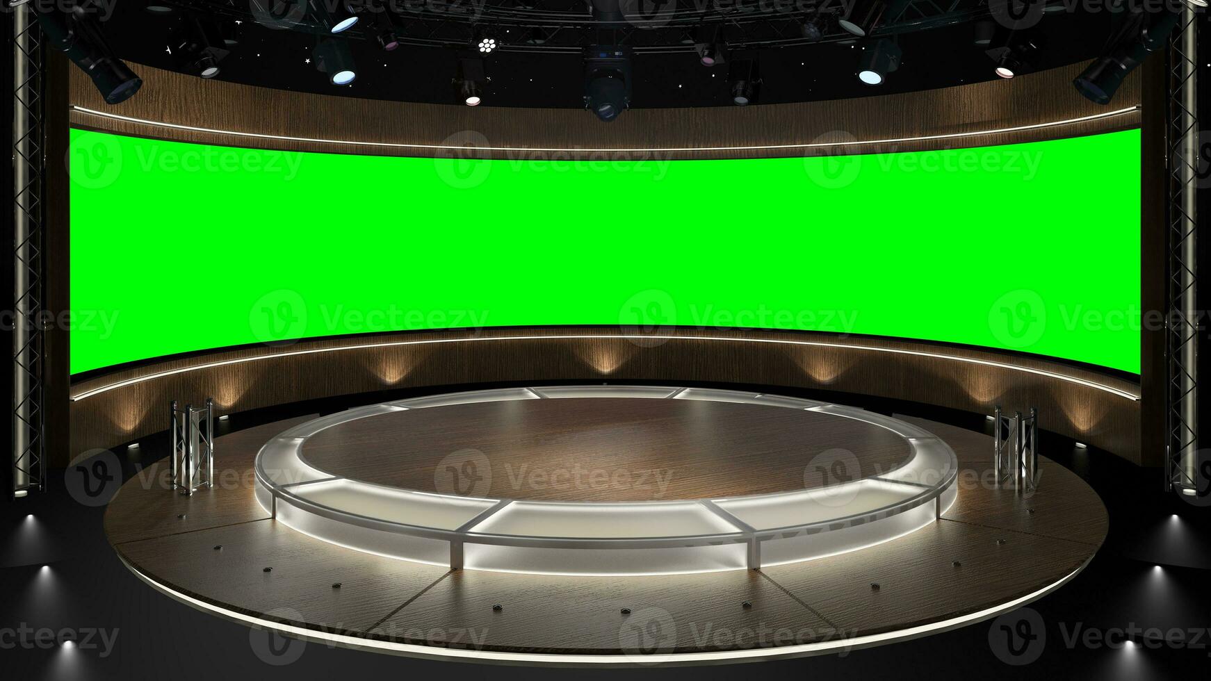 Virtual TV Studio Set. Green screen background. 3d Rendering photo