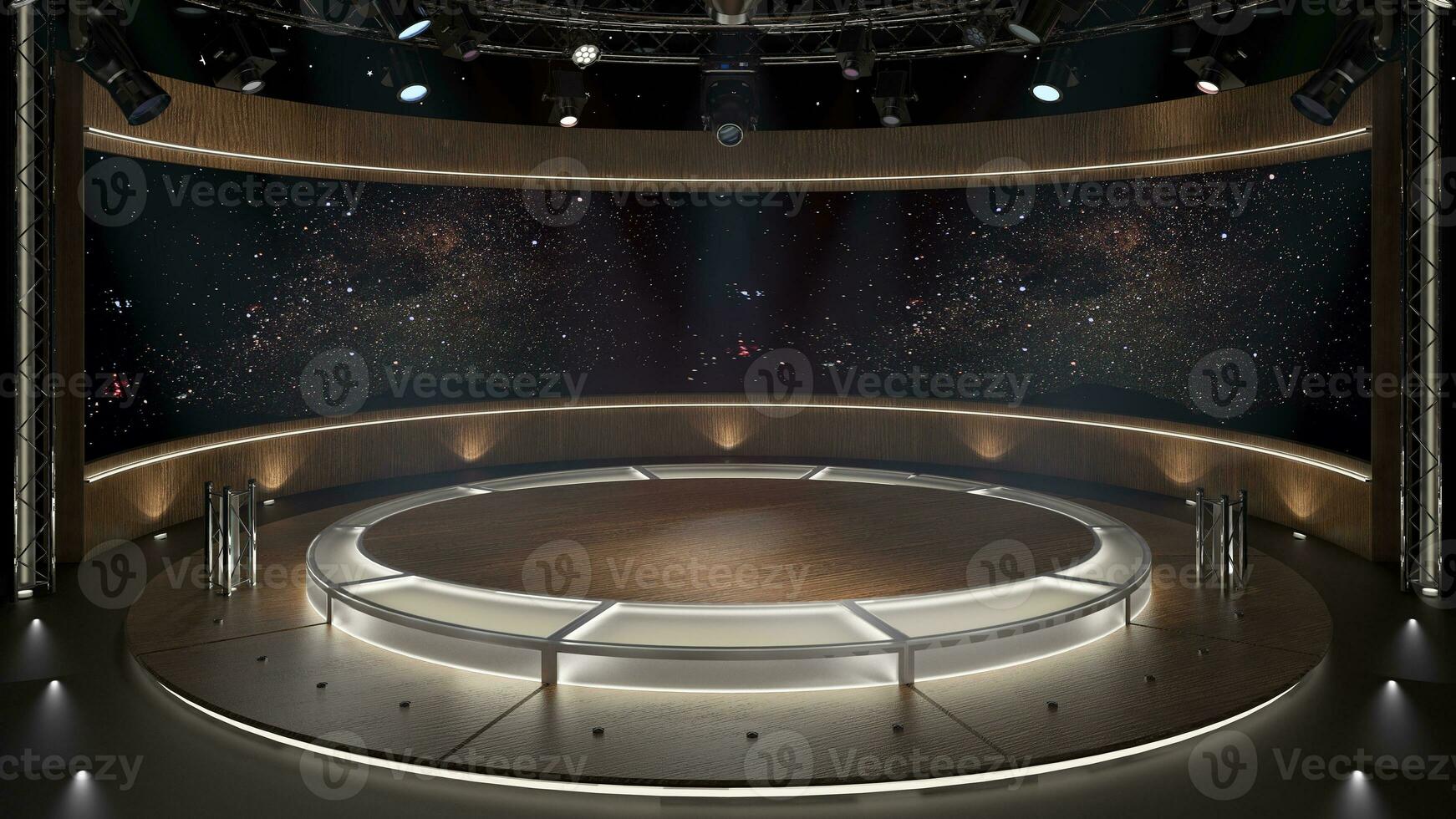 Virtual TV Studio Set. Green screen background. 3d Rendering photo