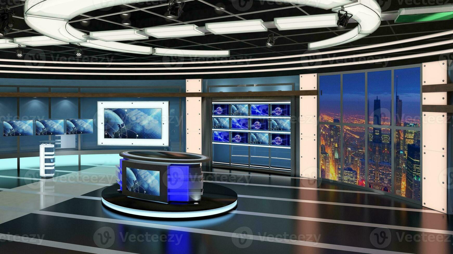 Virtual TV Studio Set. Green screen background. 3d Rendering photo