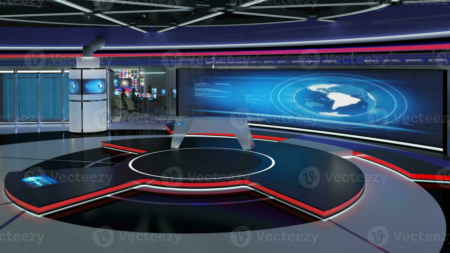Virtual TV Studio Set. Green screen background. 3d Rendering photo