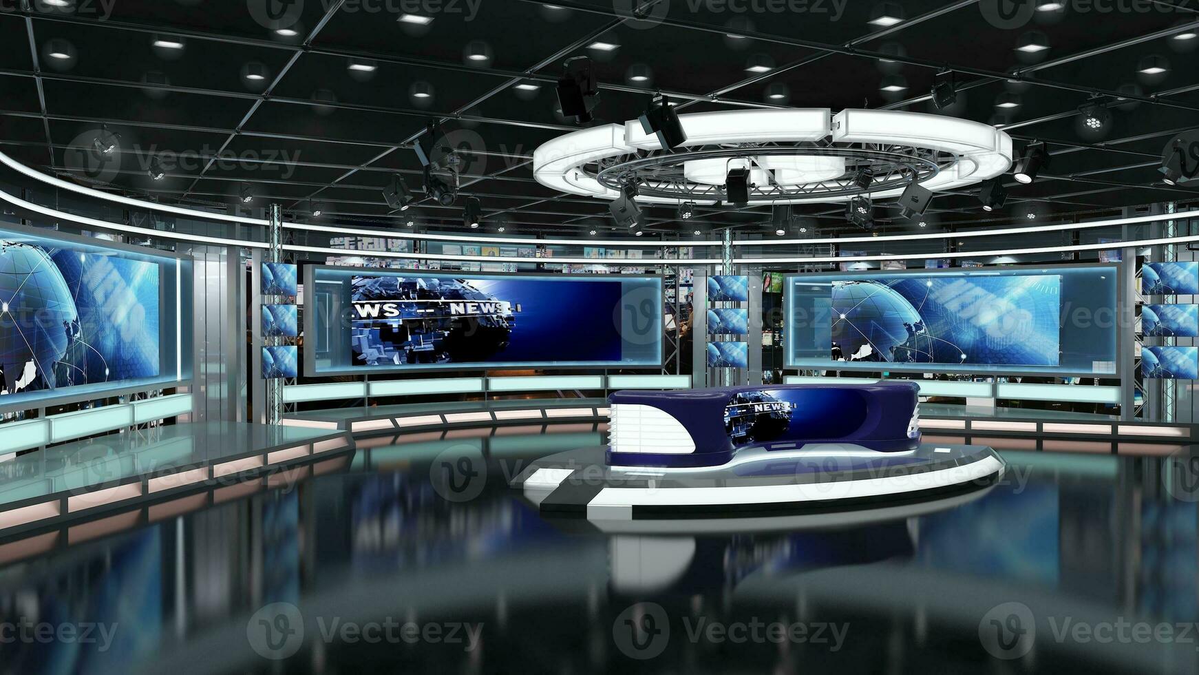 Virtual TV Studio Set. Green screen background. 3d Rendering photo