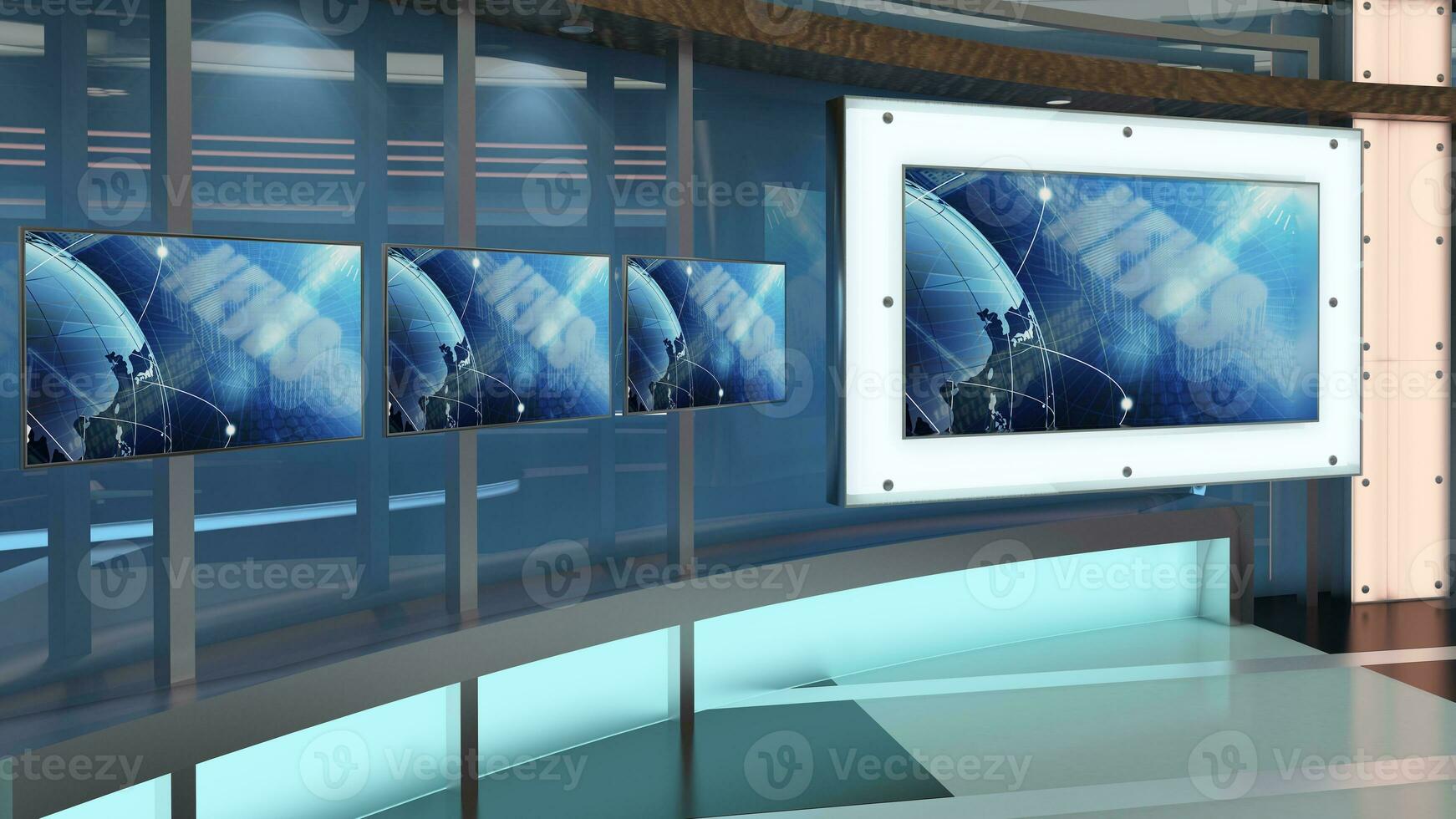 Virtual TV Studio Set. Green screen background. 3d Rendering photo