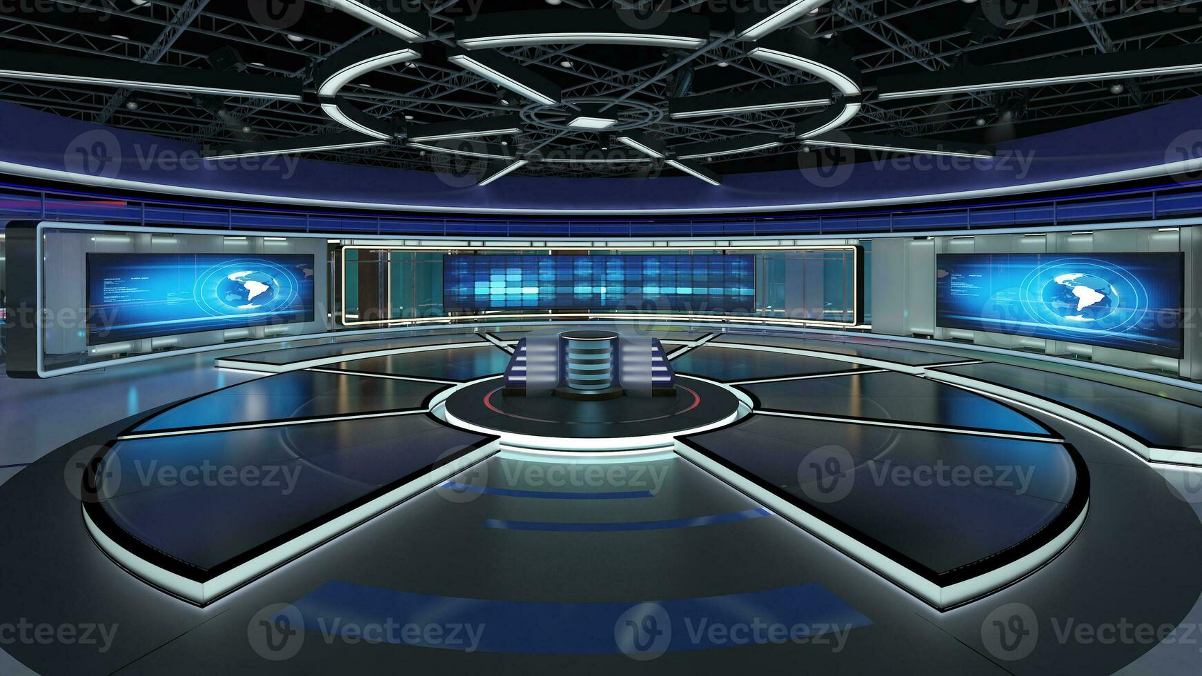 Virtual TV Studio Set. Green screen background. 3d Rendering photo