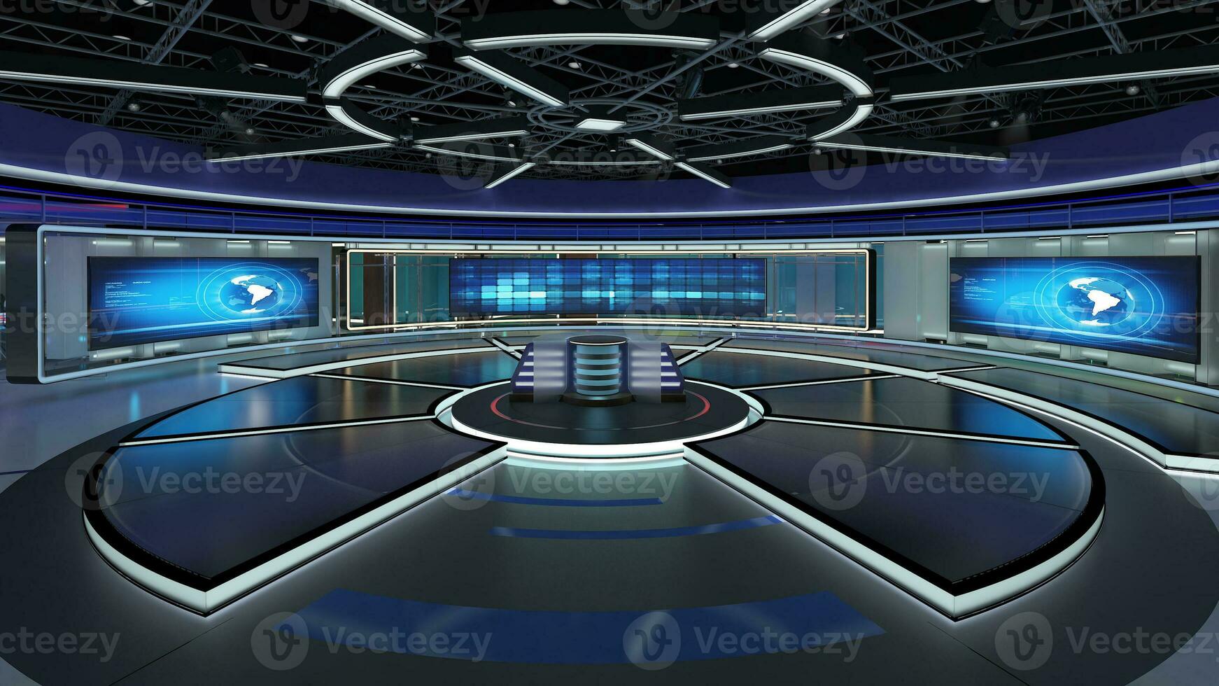 virtual televisión estudio colocar. verde pantalla antecedentes. 3d representación foto