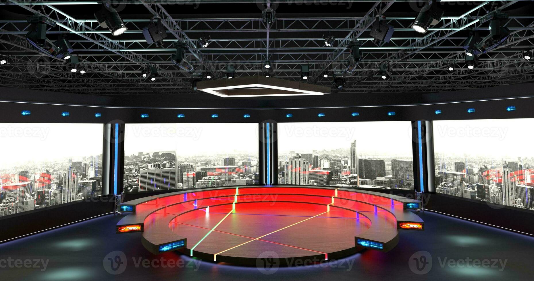 Virtual TV Studio Set. Green screen background. 3d Rendering photo