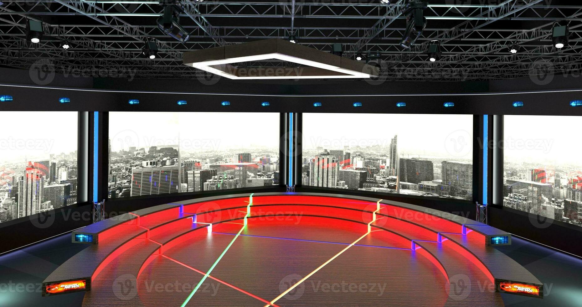 Virtual TV Studio Set. Green screen background. 3d Rendering photo