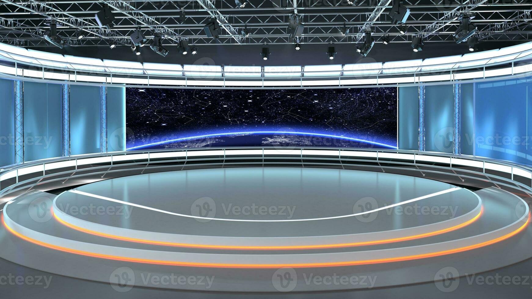 Virtual TV Studio Set. Green screen background. 3d Rendering photo