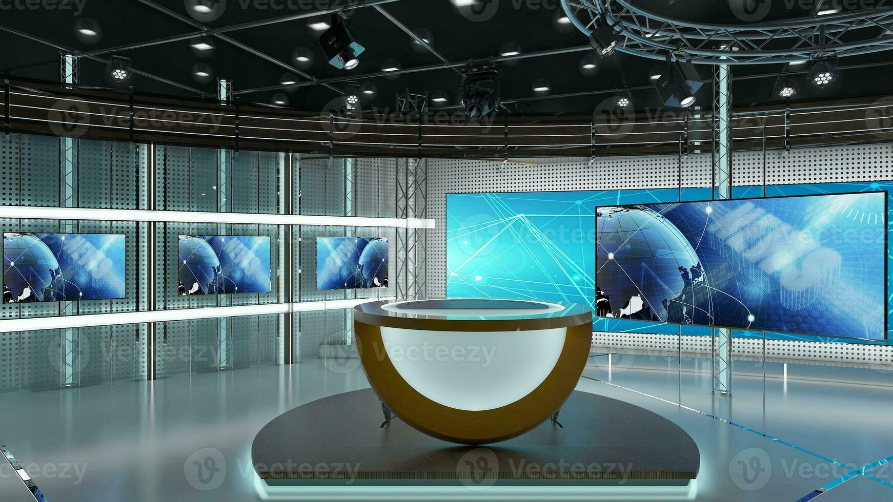 Virtual TV Studio Set. Green screen background. 3d Rendering photo