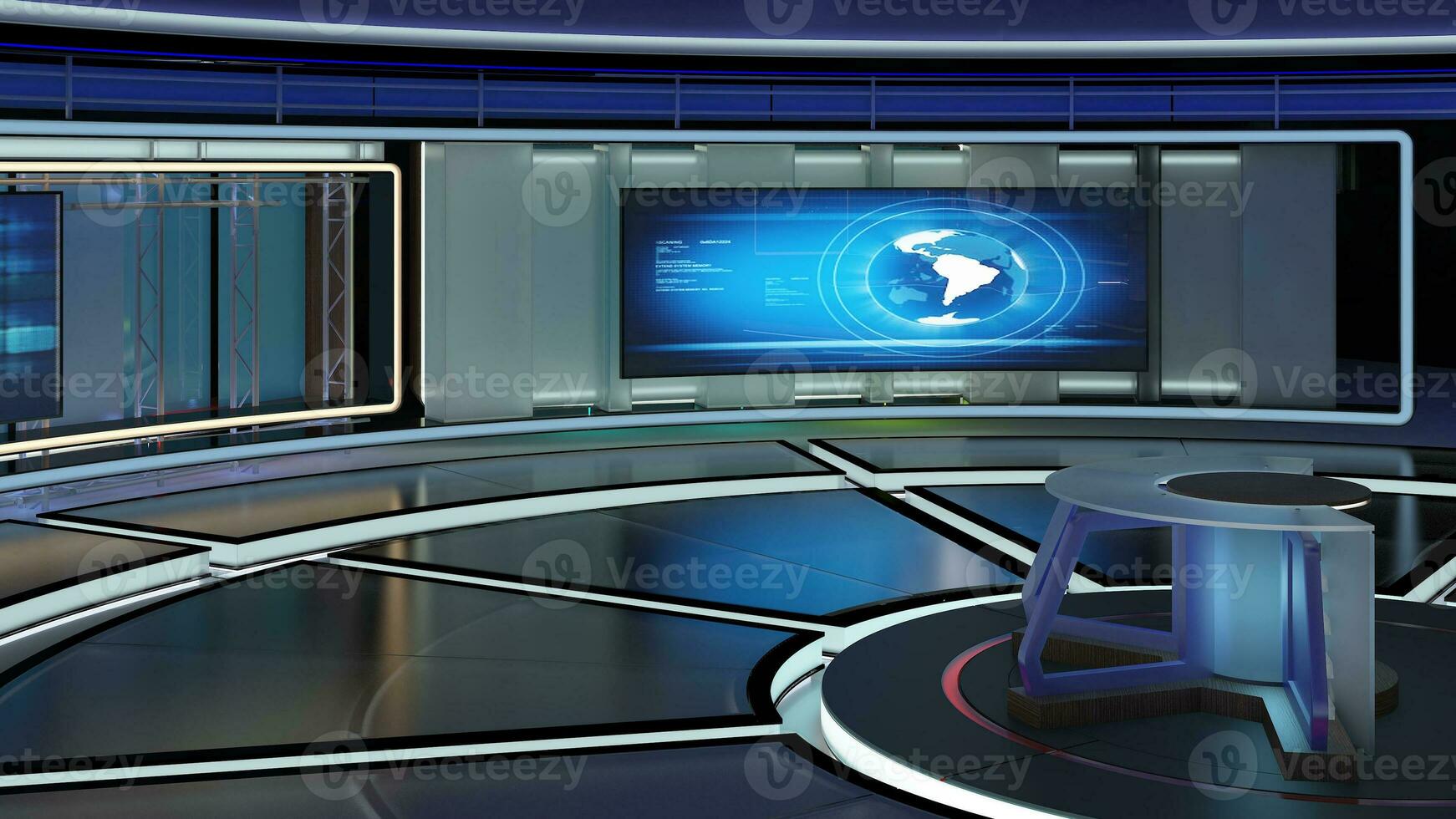Virtual TV Studio Set. Green screen background. 3d Rendering photo