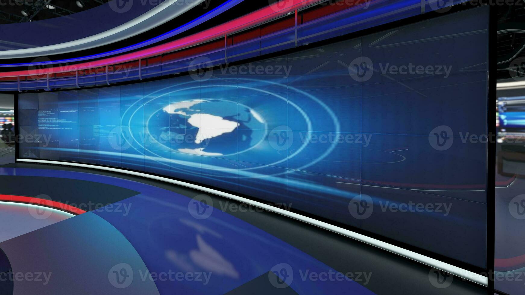 Virtual TV Studio Set. Green screen background. 3d Rendering photo
